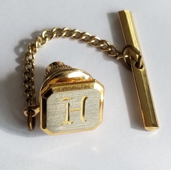 Vintage Other - Relisted - Vintage letter H tie pin tack tac monogram initial gold silver